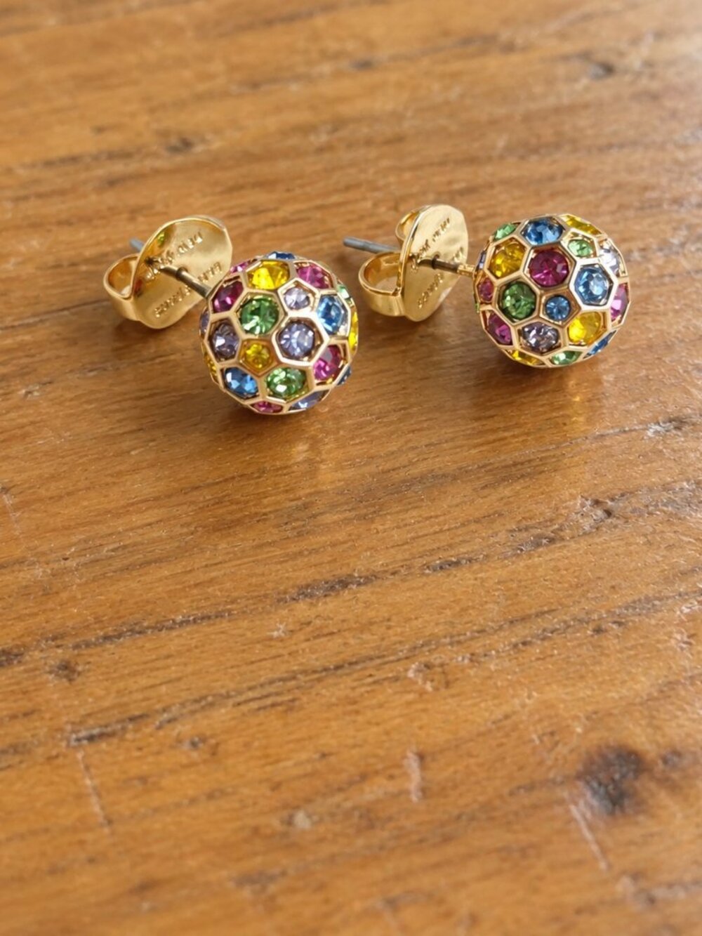 Kate Spade ON the Ball Sphere Stud Earrings Gold Multi Color Crystal Glam